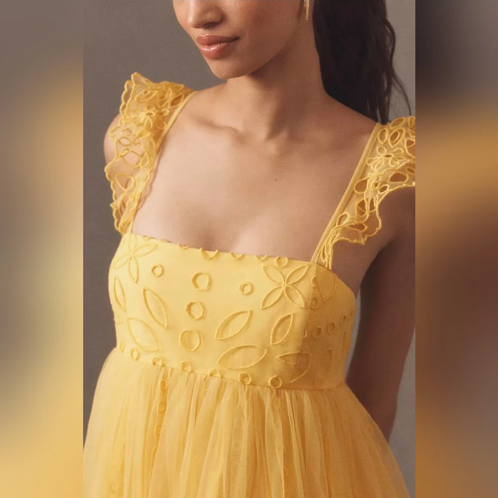 Anthropologie Eyelet Fairycore Tulle Mini Dress - Picture 4 of 5